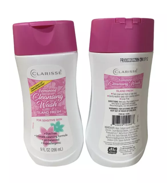 Isla de lavado de limpieza femenina fresca para piel sensible seca libre de 9 oz paquete de 2