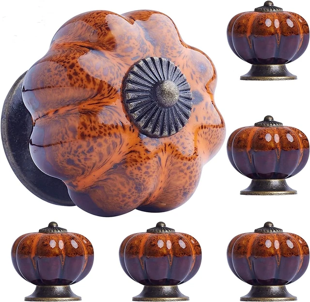 Cabinet Knobs 6 Pack Glazed Ceramic Knobs with Pumpkin Shape for Decor Door Pull
