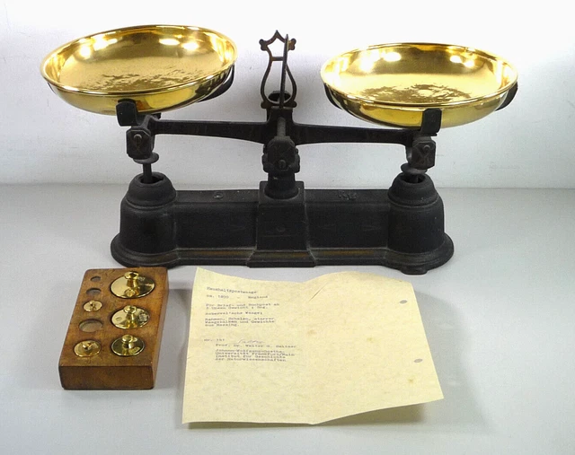 Antike Balkenwaage Postwaage Letternwaage England Messingschalen m. Zertifikat