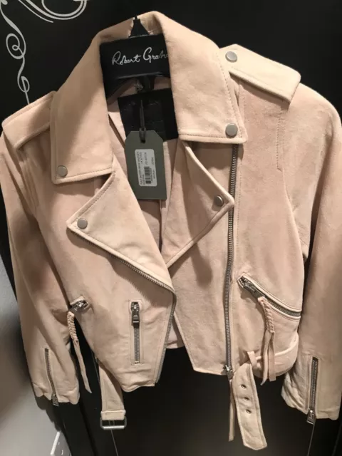 All Saints Nude / Pink Plait Balfern Biker Suede Leather Jacket Size 0 NEW