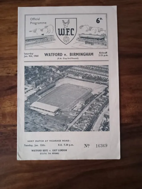 Watford v Birmingham City. 9th January, 1960. FA Cup 3rd Round.