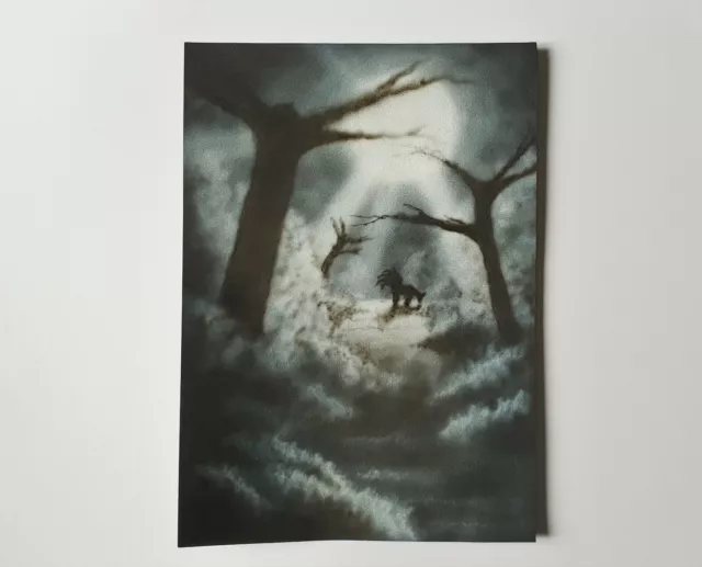Dessin paysage noir et blanc a l'aerographe. ORIGINAL