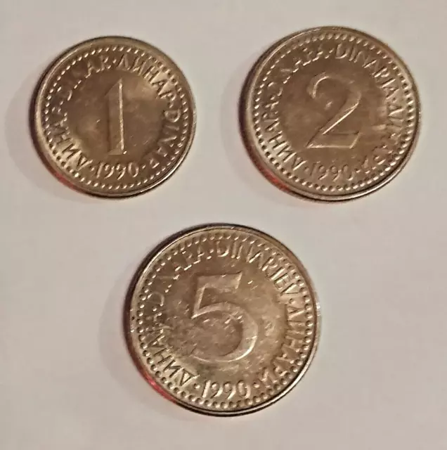 SFRJ Yugoslavia coin set 1, 2, 5 convertible dinar 1990 cancelled currency rare