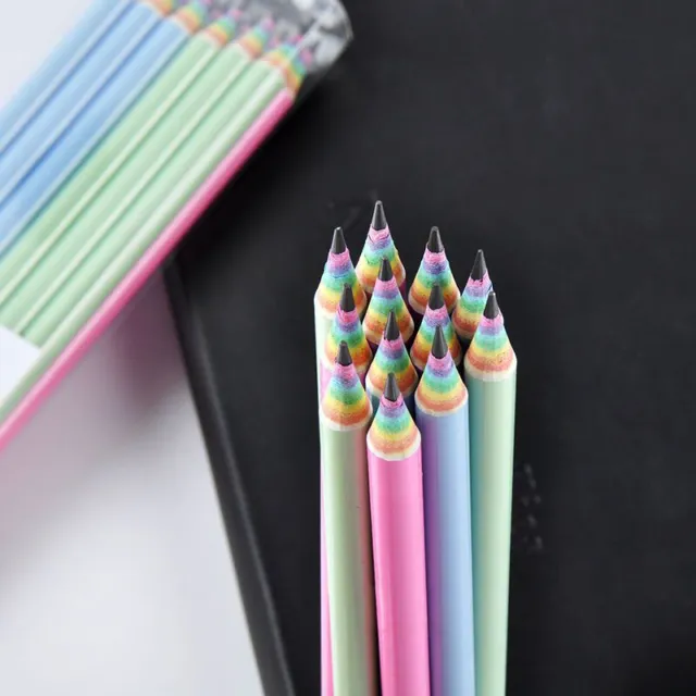 12PCSRainbow Color Paper Pencil HB Professional Art Painting Pen School Suppl F;