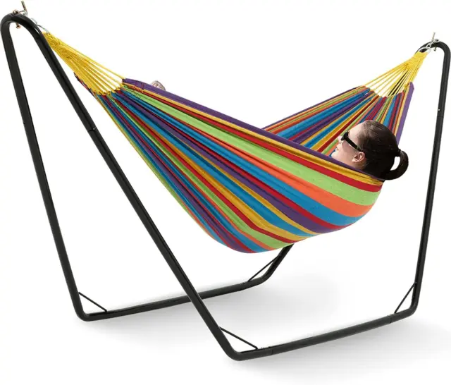 Gafete Hammocks with Stand Included, Space Saving Steel V-Type for 2 Tropical