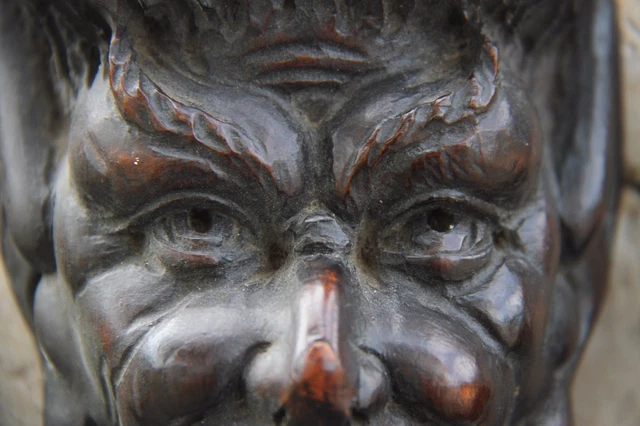 19C French Carved Walnut Satyr Corbels/Pilasters