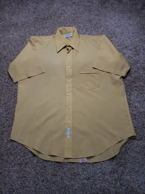 Vintage Nicola Mancini Shirt Size 17 Mens Yellow Button Up Pointy Collar 70s