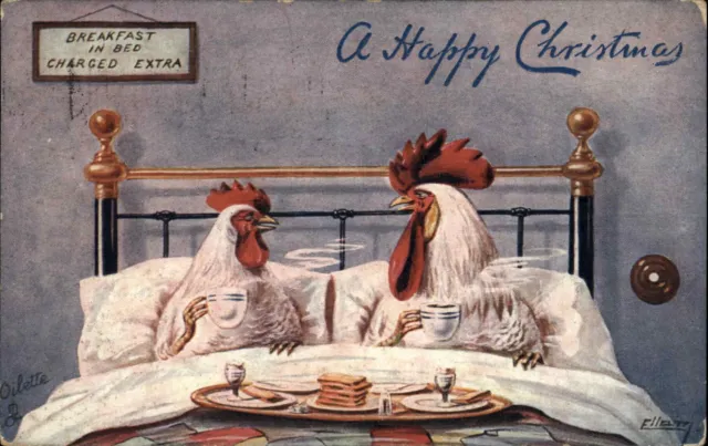 Ellam Fantasy Animals Breakfast in Bed Series Chicken Rooster TUCK Postcard