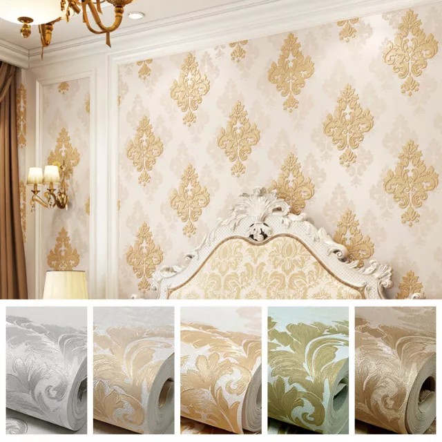 10M Rare European Elegant Damask Waterproof Embossed Textured PVC Wallpaper Roll