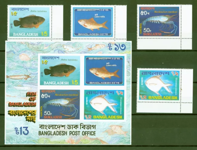 Bangladesch 1983 - Fische Erntefisch Garnele Rohu - Nr. 190-93 A + Block 11 **