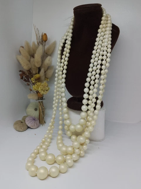 Collier Vintage Long En Perles De Nacre Colorées - 74 Cm, état Très Correct