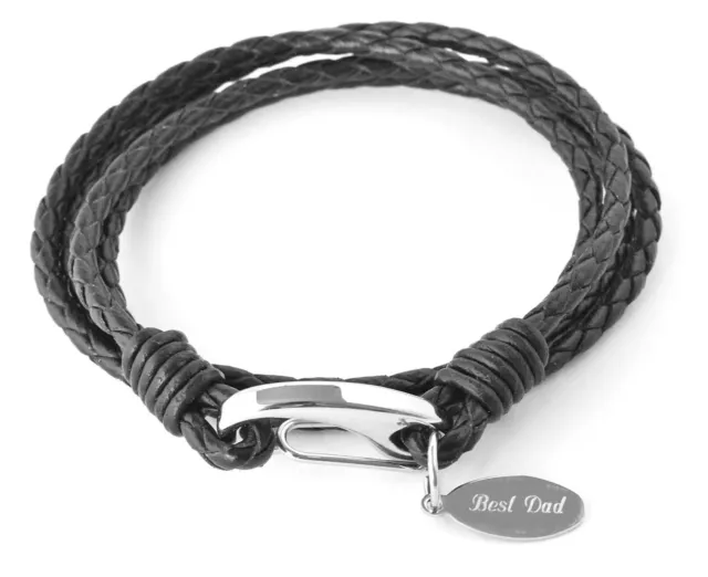 Mens Personalised Leather Wrap Bracelet, Free Engraving
