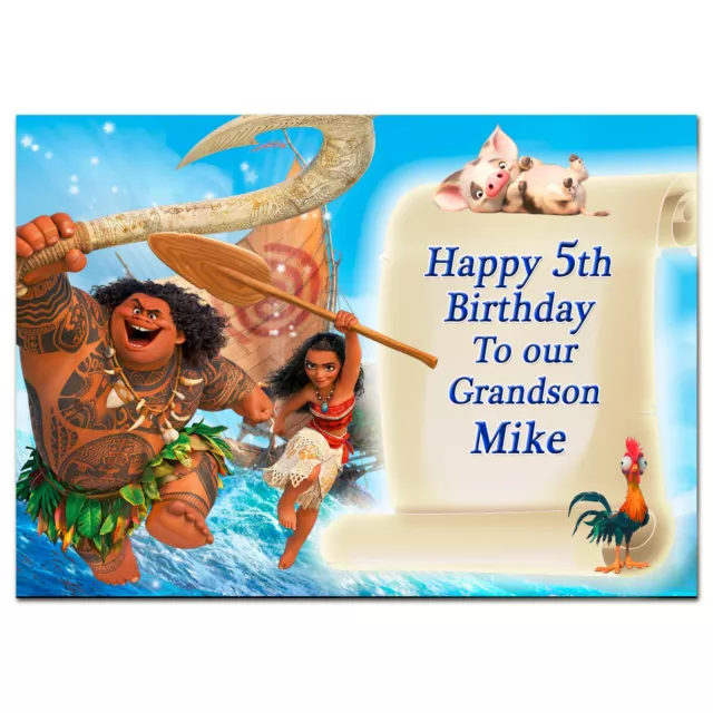 g389; Large A5 Personalised Birthday card; Moana; for any name age; pink or blue 2