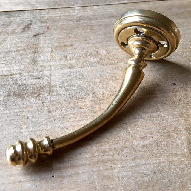 X1 SINGLE Antique Brass Coat Hook Victorian Original Reclaimed Old Vintage 9
