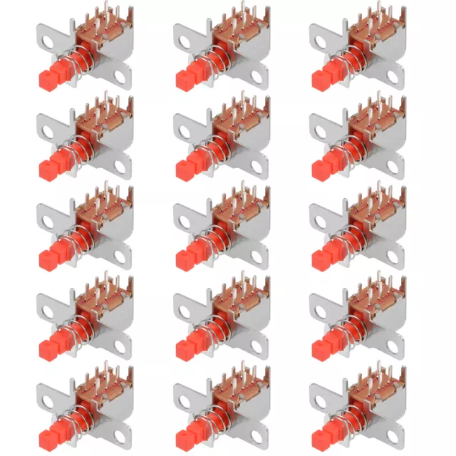 Push Button Switch, DPDT 6 Pin 1 Position Self-Locking Red 15pcs