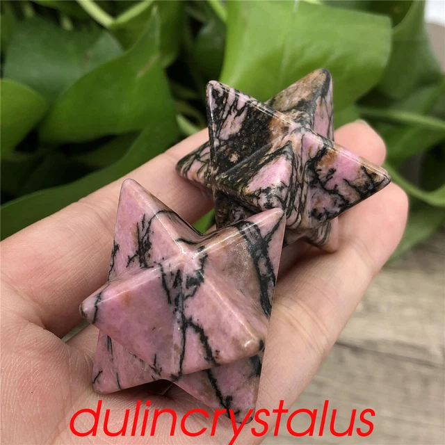 2pcs Natural Rhodonite 1.5" Merkaba Star Quartz Crystal Skull Gem Reiki Healing