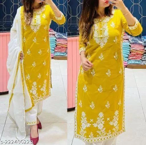Indian Designer Cotton Kurti Pant Set Women's Bollywood Salwar Kameez Suit Dress