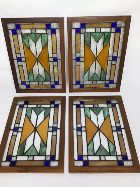 Set of 4 Matching Framed Stained Glass Window Panels 10"x14" ea