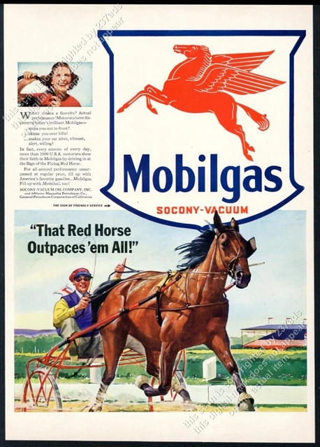 1941 horse harness racing race trotter art Mobil Gas oil vintage print ad