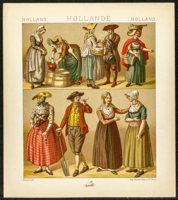 1890 - Costumes populaires de Hollande - Laitière - 19ème siècle - Lithographie