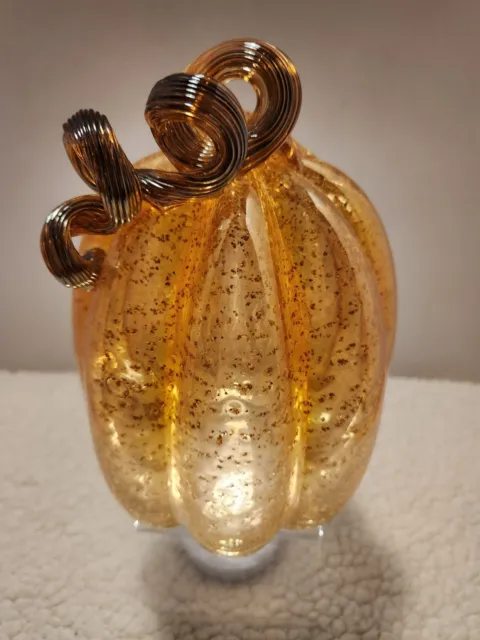 Art Glass Hand Blown Amber Pumpkin -"Weeping Gold Style" "Read"