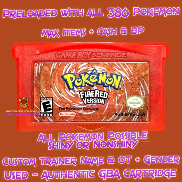 Pokemon Fire Red Authentic GBA Gameboy Advance - Preloaded All 386 Pokemon