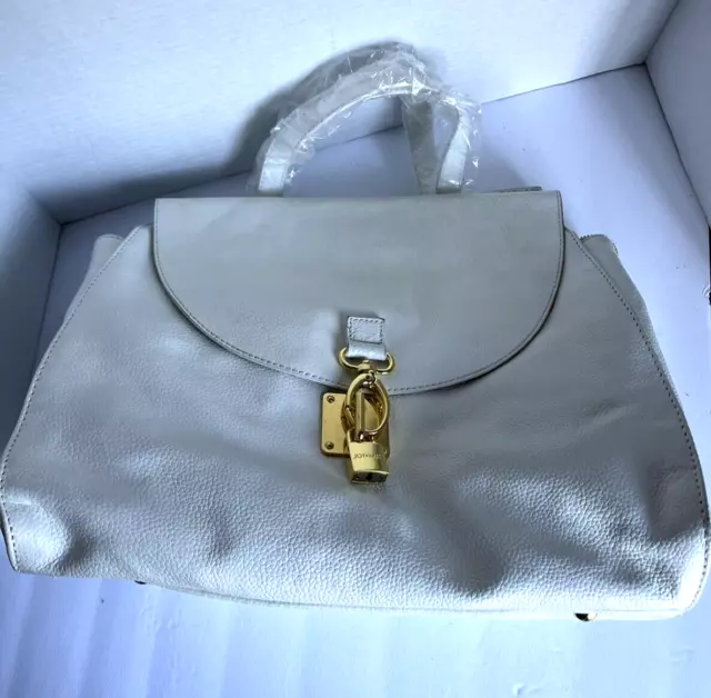JOY & IMAN Handbag purse  Genuine Leather "Best Friend" City Satchel White Gold