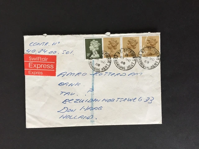 T Gb 1988 Swiftair Express Label On Cover To Holland St Stephens Kent Postmarked