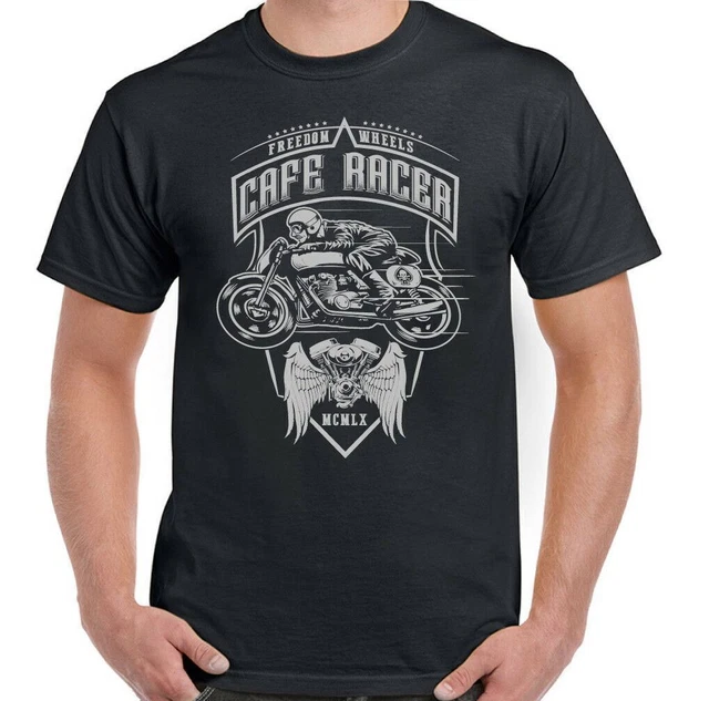 T-shirt biker uomo Cafe Racer ruote libertà moto moto indiana