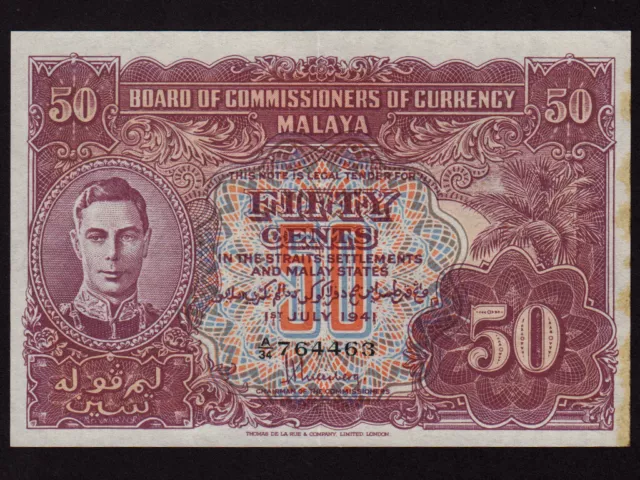 Malaya:P-10b,50 Cents,1941 * King George VI * EF-AU *