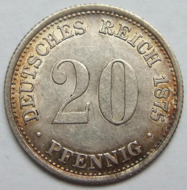 Moneta Reich Tedesco Impero Tedesco Argento 20 Pfennig 1875 H IN Extremely fine