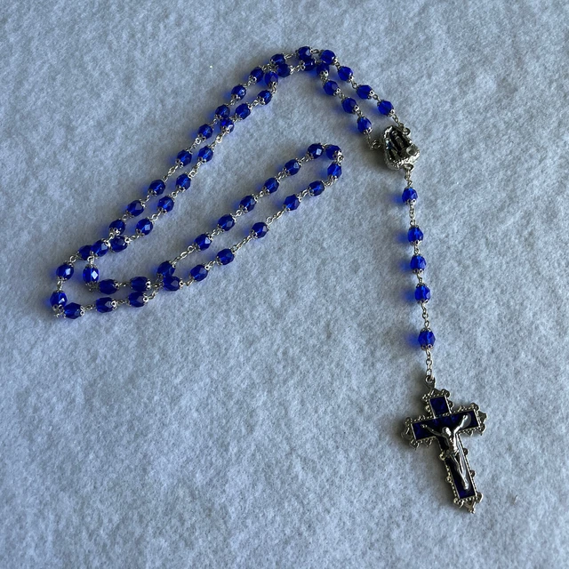 Rosary Royal Blue Vintage Crucifix Lourdes Holy Water Grotto Enamel Faceted