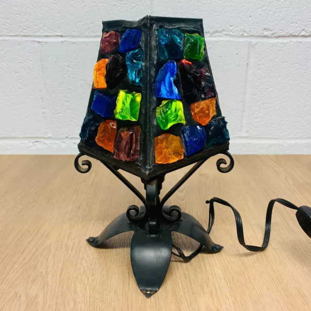 Vintage Peter Marsh Style Dalle De Verre Glass Table Lamp with Iron Metal Base Vintage Peter Marsh Style Dalle De Verre Glass Table Lamp with Iron Metal Base