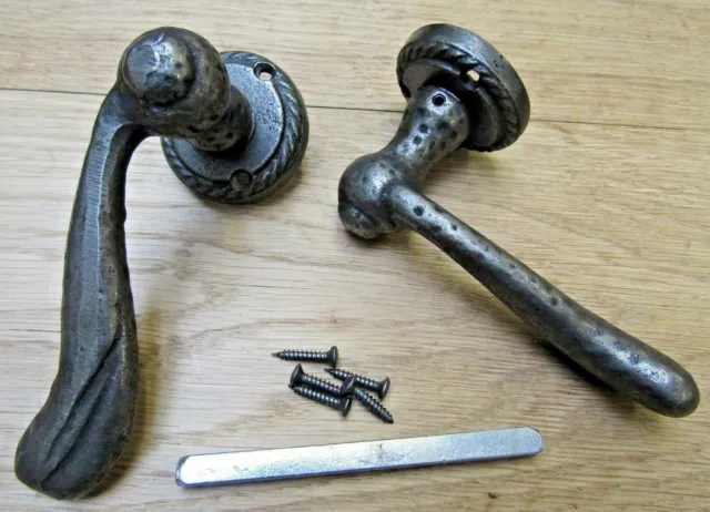 HAMMERED CAST IRON rustic lever on rose door handles old vintage Industrial