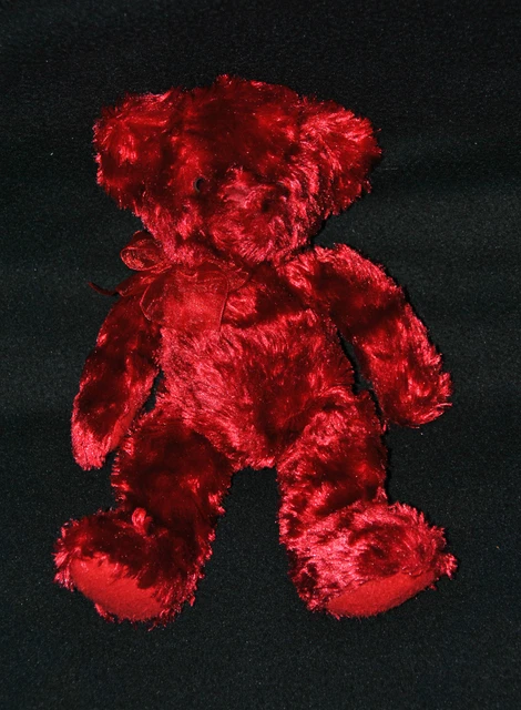 Peluche Doudou Ours Rouge RUSS BERRIE Sherry Ruban Satin 23 Cm Etat NEUF