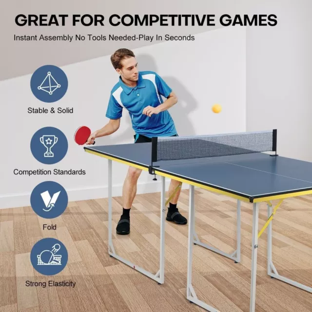 Table Tennis Table Indoor Outdoor Ping Pong Table Blue Foldable Blue