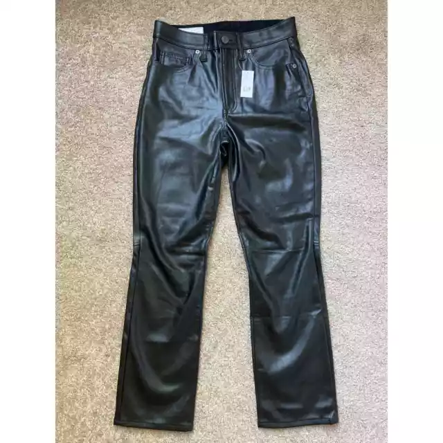Gap Vintage Pants Womens 27 Petite Vegan Leather High Rise Fleece Lined Black
