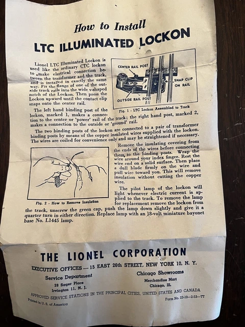 Lionel O Gauge How To Install LTC Illuminated Lockon Instruction Sheet Only