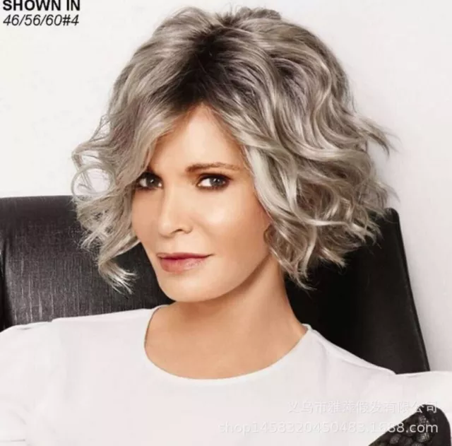 100% Human Hair 12 Inch Silver Gray Short Curly Wig Women's Layered Capless Wig