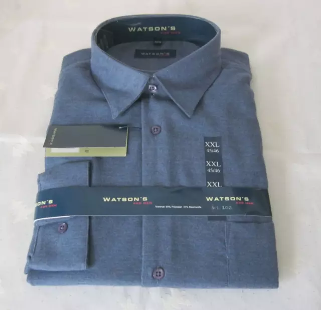 Camicia uomo Watson's NUOVA IMBALLO ORIGINALE camicia invernale XXL 45/46 morbida calda blu jeans pile op.