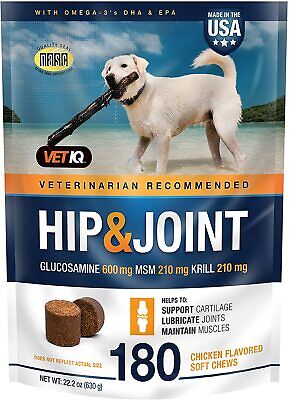VETIQ Dogs Hip & Joint Supplement 180 Count: Omega-3, Glucosamine, MSM, Krill