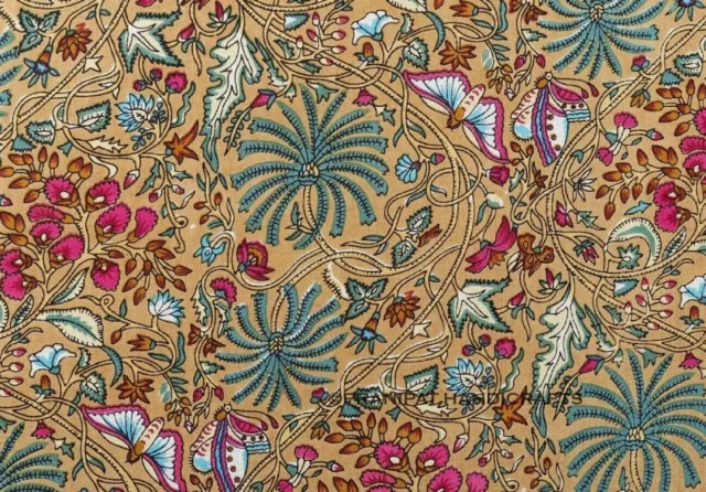 Indien Imprimé Floral Coton Hippie Doux de Luxe Jaune Robe Faisant Tissu De Cour