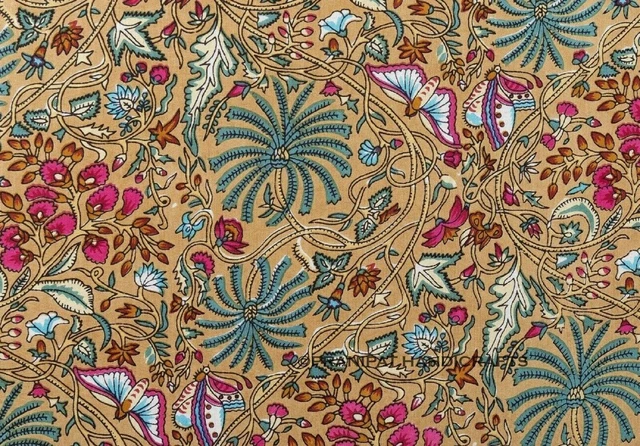Indien Imprimé Floral Coton Hippie Doux de Luxe Jaune Robe Faisant Tissu De Cour