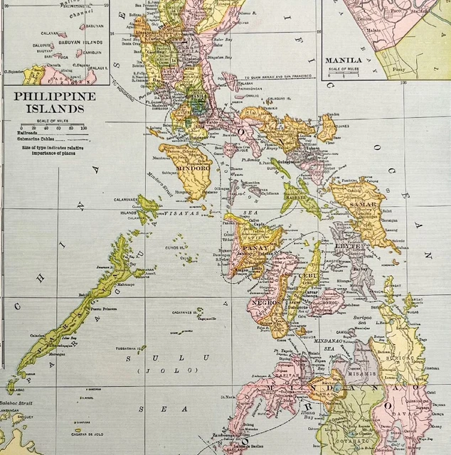 PHILIPPINE ISLANDS MAP Lithograph 1909 Hammond SE Asia Art Print ...