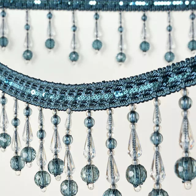 1M Crystal Beaded Tassel Lace Trim Fringe Upholstery Curtain Lampshade Trimming