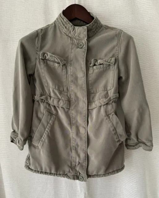 ZARA Girls Military Cargo style green shirt jacket size 7/8