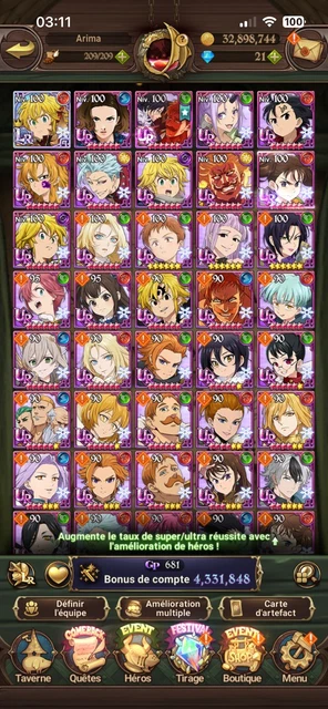COMPTE 7DS NIVEAU 90 EUR 60,00 - FR