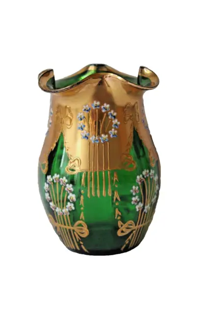 Antique Josef Riedel Polaun enamel gilt vase 1900-1910