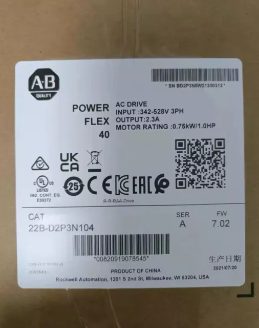 22B-D2P3N104 22BD2P3N104 Allen Bradley PowerFlex 40 AC Drive SURPLUS NEW IN BOX