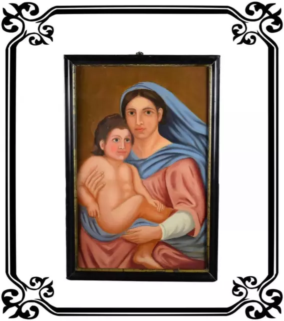 Antique French Oil Painting Italian Madonna and Child